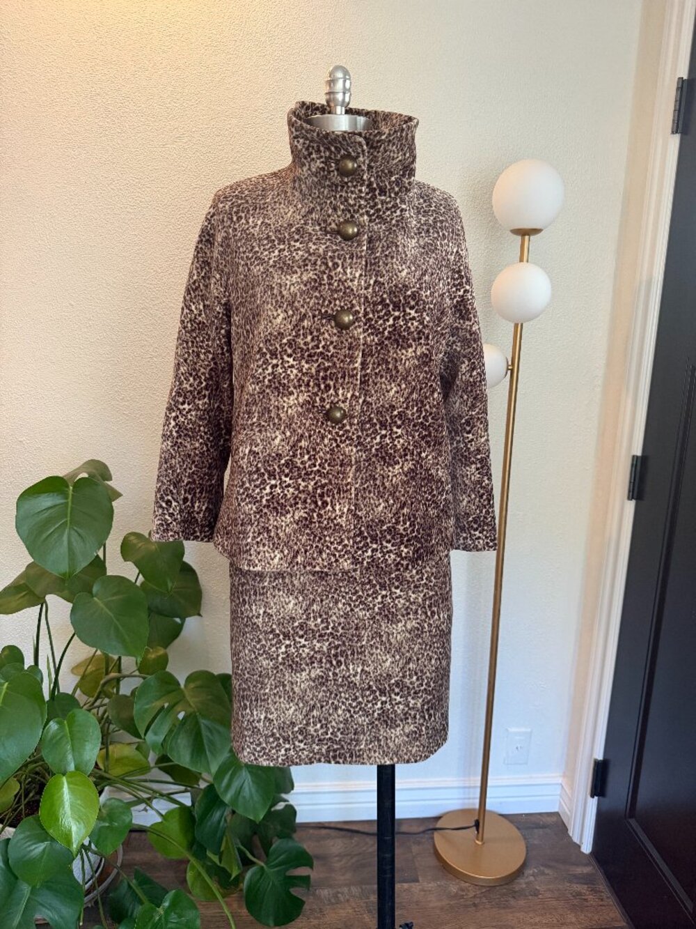 Y2K Talbots Velvet Leopard Print Pristine 2 Piece Set Glamcore Bombshell VTG 6P